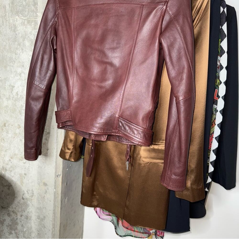 ALLSAINTS Balfern Moto Leather Biker Jacket in Burgundy Womens 0 EUC - Picture 11 of 17